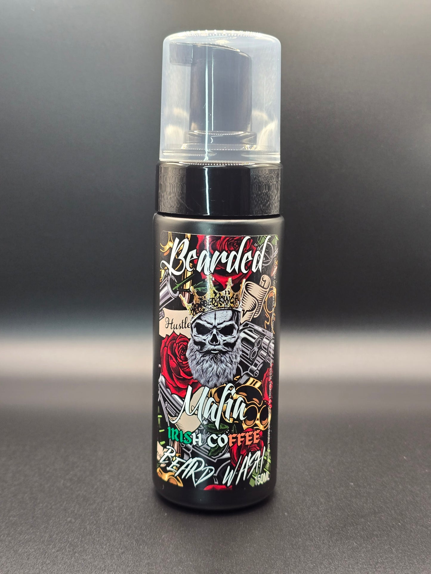 Organic beard shampoo with rich coffee whiskey scent