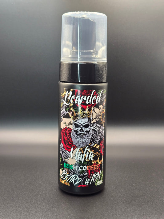 Organic beard shampoo with rich coffee whiskey scent