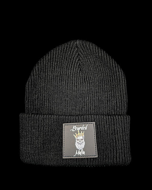 Bearded Mafia black beanie styled with winter streetwear