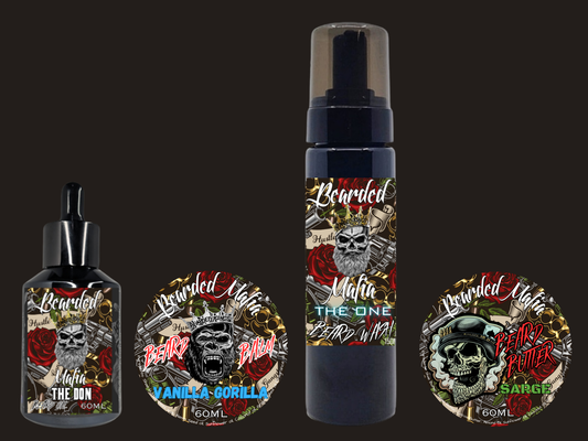 Essentials Beard Care Top-Up Pack — oil, balm, butter and wash from Bearded Mafia