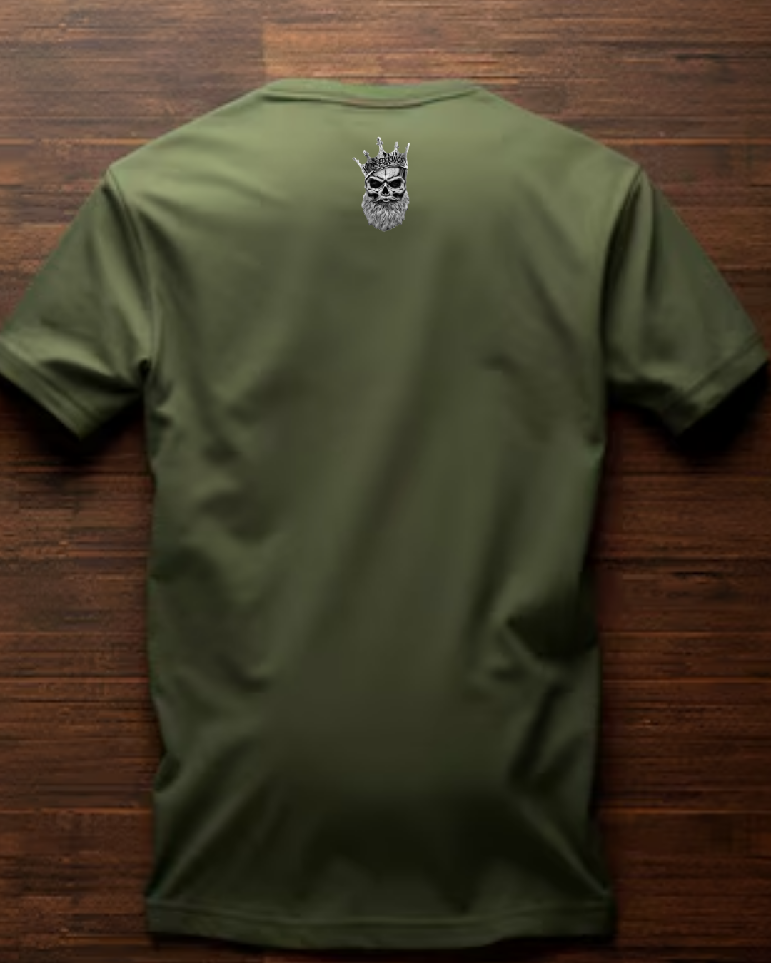 Military green Bearded Mafia T-shirt with black script logo, made from 100% combed cotton.