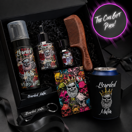 Bearded Mafia Cool Gift Pack with beard care products, grooming essentials and branded accessories.